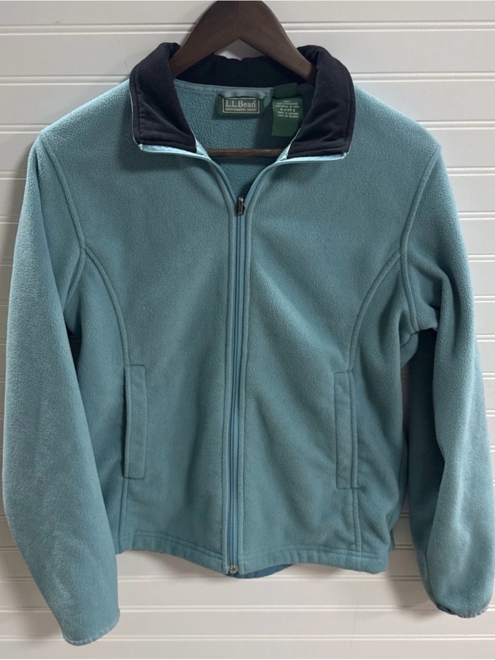 LL Bean Fleece Jacket Solid Blue Full Zip Long Sleeve Zip Pockets Women’s Sz S